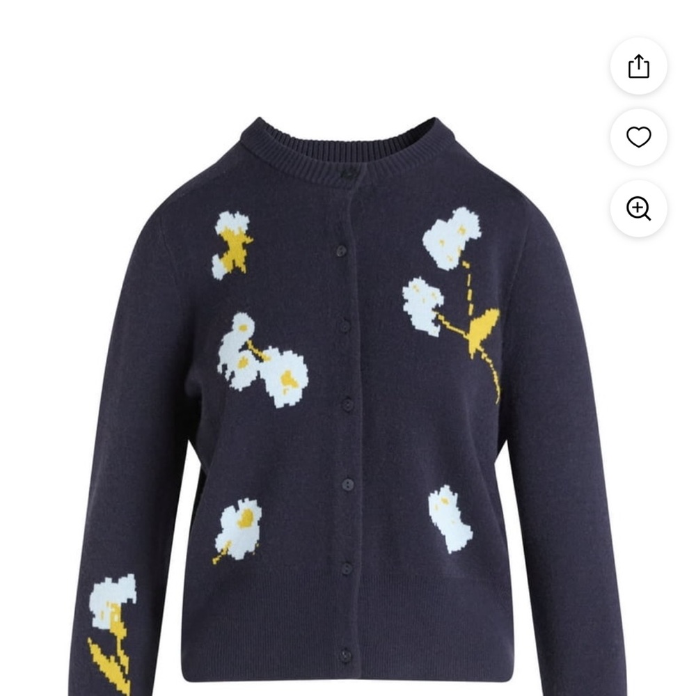 Free Assembly Navy Floral Jacquard Crewneck Shrunken Cardigan Sweater Midweight - Picture 5 of 10